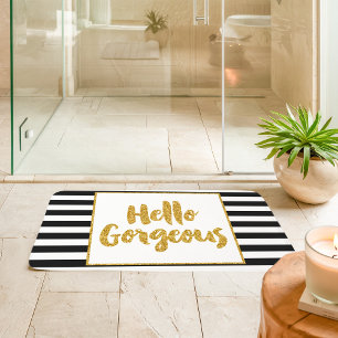 Hej Gorgous Black & White Guld Glitter Rand Badrumsmatta