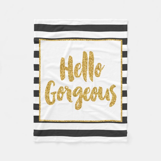 Hej Gorgous Black & White Guld Glitter Rand Fleecefilt (Framsidan)