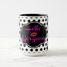 Hej Gorgous Black White Polka Dot Shock rosa Mugg