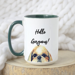 Hej Gorgous!   Cute Watercolor Shih Tzu Hund Mugg