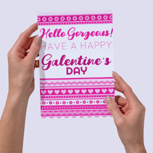 Hej Gorgous Galentine's Day Cute Rosa Heart Vykort