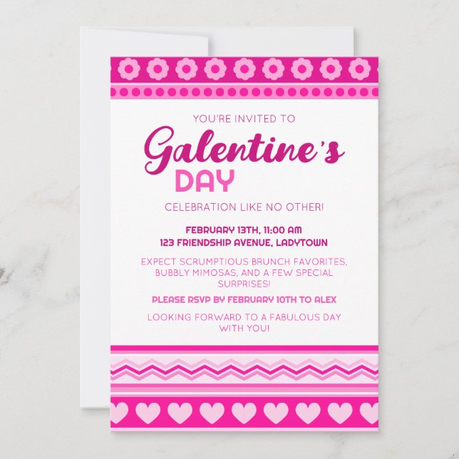 Hej Gorgous Galentine's Day Cute Rosa Hearts Inbjudningar (Framsida)