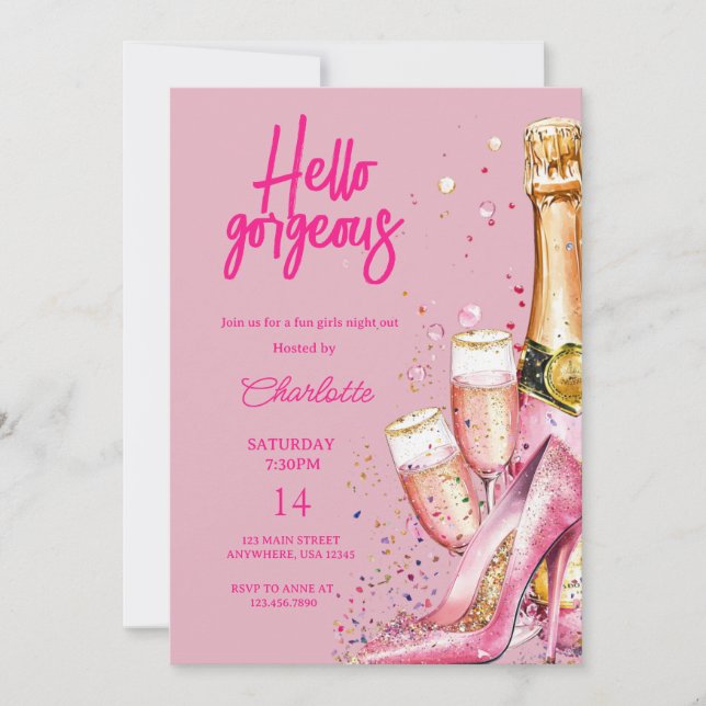 Hej Gorgous Galentine's Day Glitter Inbjudningar (Framsida)