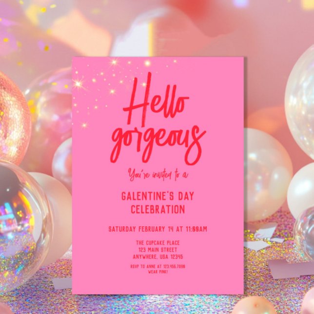 Hej Gorgous Galentines Day Rosa Inbjudningar (Skapare uppladdad)
