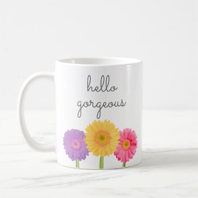 Hej Gorgous Gerbera Daisy Girly Chic Blommigt C Kaffemugg (Vänster)