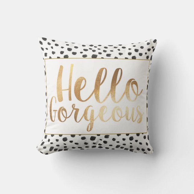Hej Gorgous Guld Script Pillow Kudde (Framsida)