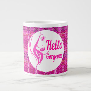 Hej Gorgous Loely Dam Ansikte Teckning typografi Jumbo Mugg