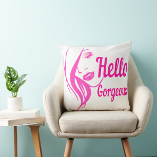 Hej Gorgous Loely Dam Ansikte Teckning Typography Kudde