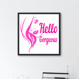 Hej Gorgous Loely Dam Ansikte Teckning Typography Poster