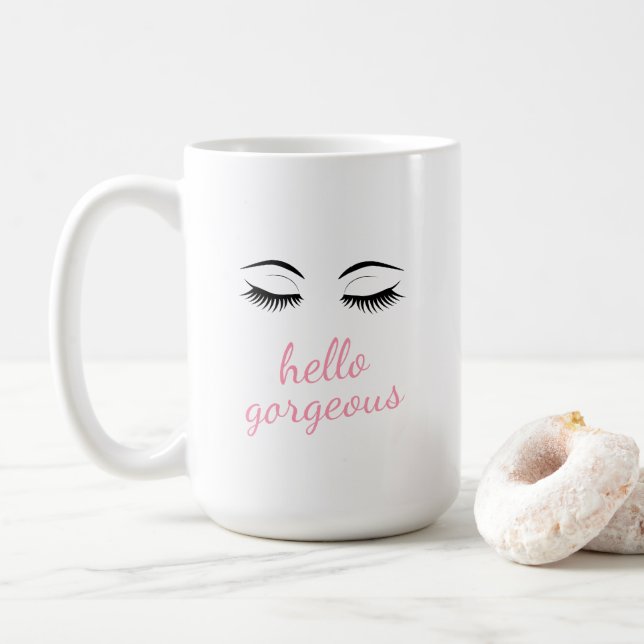Hej Gorgous med Söt Eyelash Glamous Kaffemugg (Med munk)