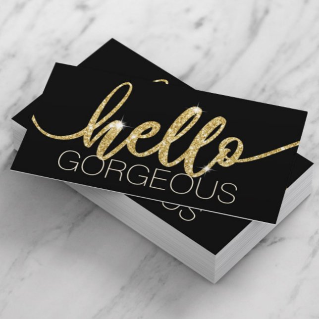 Hej Gorgous Modern Guld Typography Beauty Salon Visitkort (Skapare uppladdad)