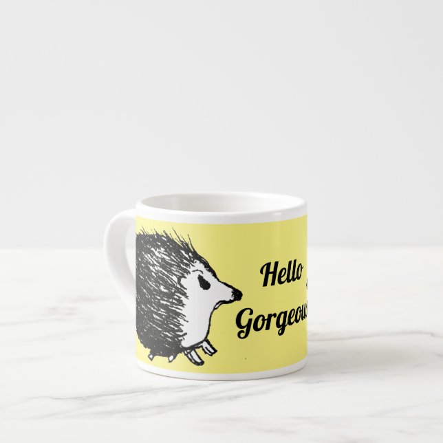 Hej Gorgous. Utformning av kute hand plockade hedg Espressomugg (Framsida vänster)