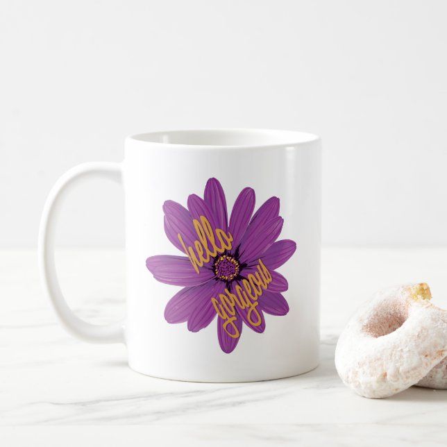 Hej Gort Lila och Orange blomma Kaffemugg (Med munk)