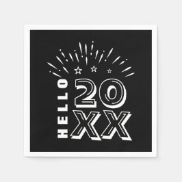 Hej Gott nytt år Fireworks Black White Stars Pappersservett