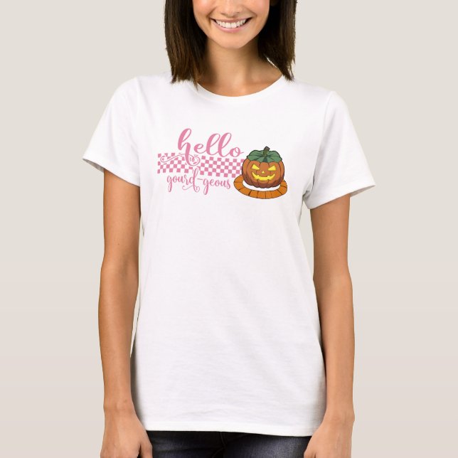 Hej Gourd-geous Funny Halloween Pumpkin T Shirt (Framsida)
