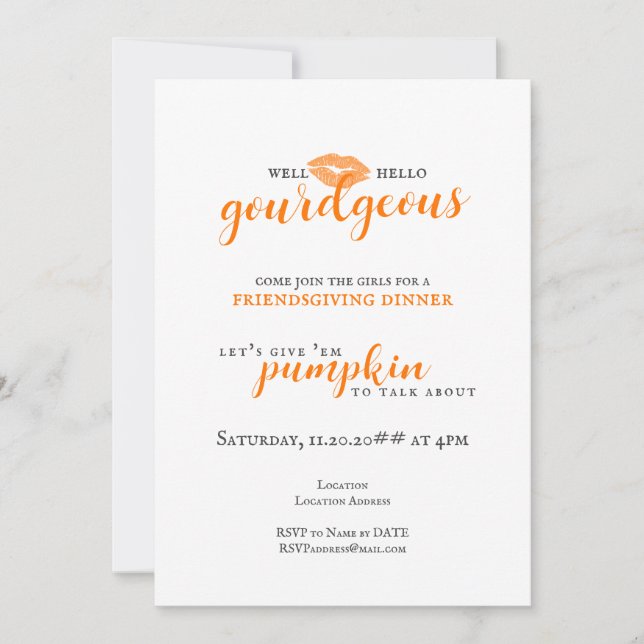 Hej Gourdgeous Dam Friendsgiving Thanksgiving Inbjudningar (Framsida)