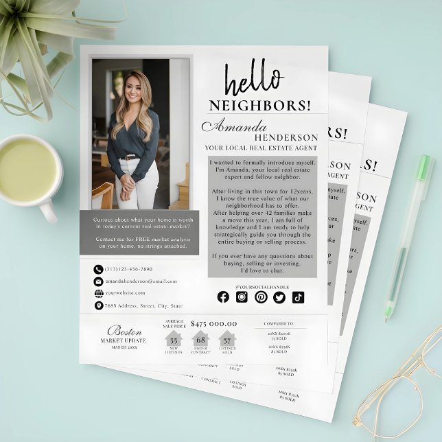 Hej granne Real Gods Introduction Realtor Reklamblad (Hello Neighbor Real Estate Introduction Realtor Flyer)