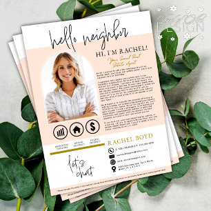 Hej granne Realtor Agent Introduktion Brev Reklamblad