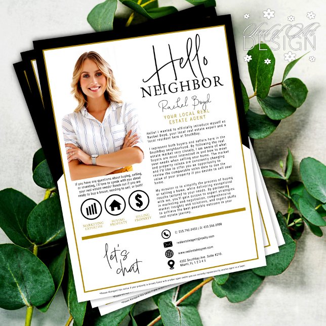 Hej granne Realtor Agent Introduktion Brev Reklamblad (Skapare uppladdad)