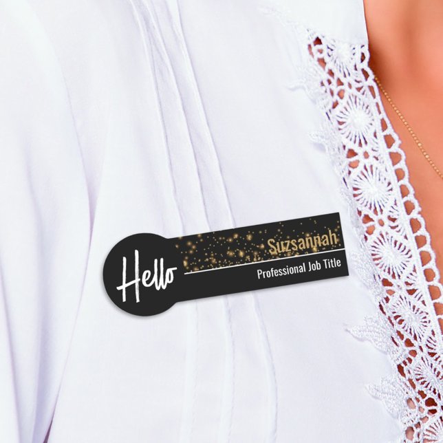 Hej Guld Bokeh Black & Guld Professionell Namnbricka (professional name tag)