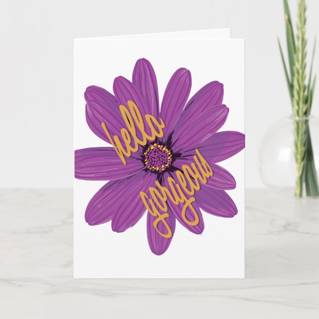 Hej Guld Lila och Orange blomma Kort (Framsida)