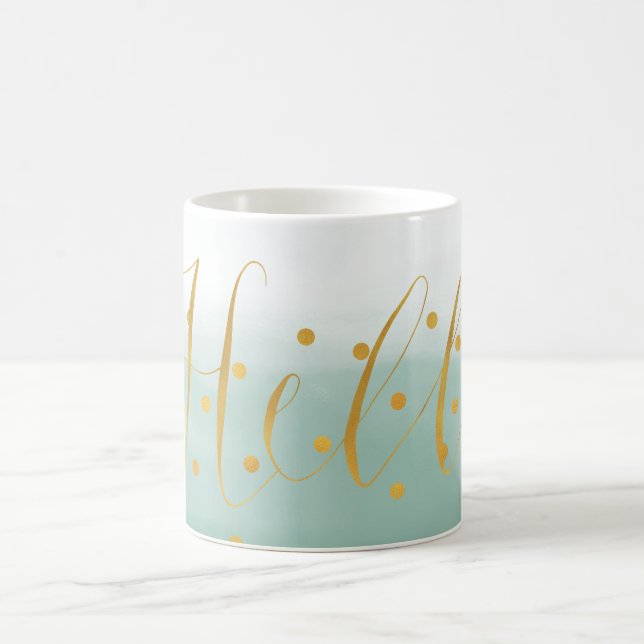 Hej Guld Mint Confetti Ombre Kaffemugg (Center)