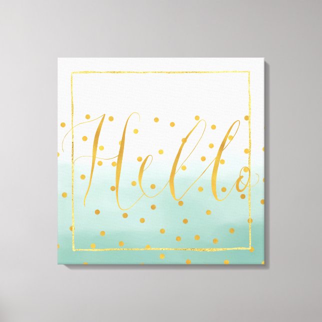 Hej Guld Mint Konfetti Ombre Canvastryck (Framsida)