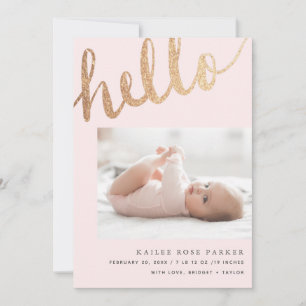 Hej Guld och Rosa Script Photo Birth Meddelande