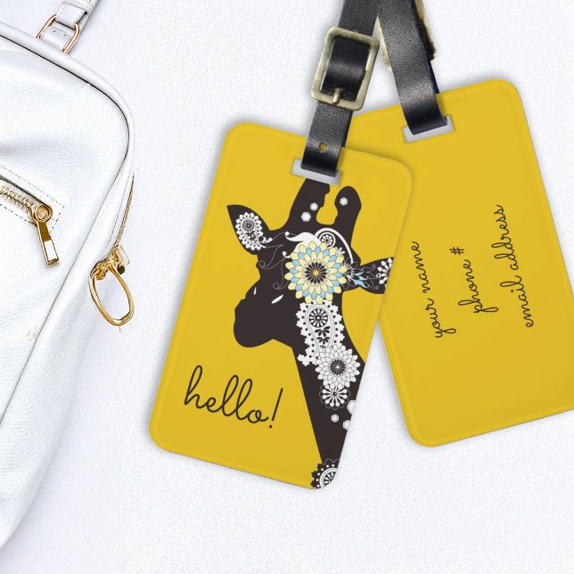 Hej! - Gult Funky Coola Giraffe Bagagebricka (Skapare uppladdad)