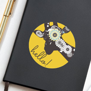 Hej! - Gult Funky Coola Paisley Giraffe Runt Klistermärke