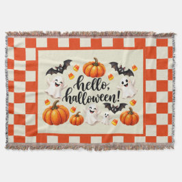 Hej Halloween Spöken Fladdermöss Pumpa Rutig Fläta Filt