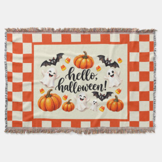 Hej Halloween Spöken Fladdermöss Pumpa Rutig Fläta Filt