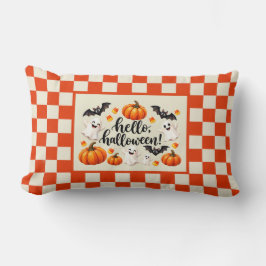 Hej Halloween Spöken Fladdermöss Pumpa Rutig Fläta Lumbarkudde