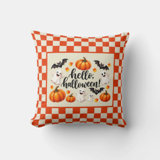 Hej Halloween Spöken Fladdermöss Pumpa Rutig Kudde
