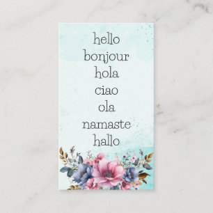 Hej Hälsning Grafik med vattenfärg och Blommigt Visitkort