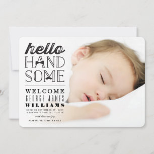 Hej Handsome Pojke Photo Birth Notice Meddelande