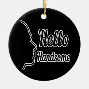 Hej Handsome Profile Ansikte Teckning Typography Julgransprydnad Keramik