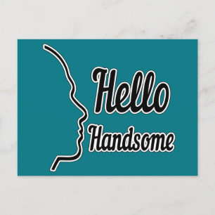 Hej Handsome Profile Ansikte Teckning Typography Vykort