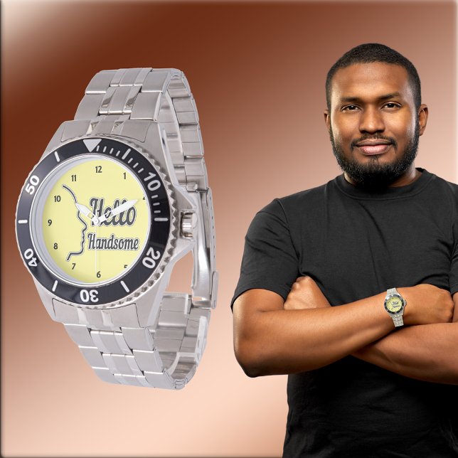 Hej Handsome Typography och Ansikte Profile Outlin Armbandsur (Hello Handsome Typography and Face Profile Outline Watch)