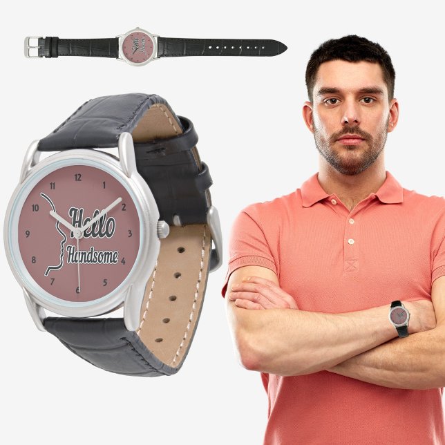 Hej Handsome Typography och Ansikte Profile Outlin Armbandsur (Hello Handsome Typography and Face Profile Outline Watch)