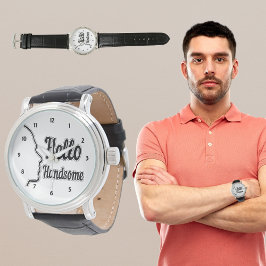 Hej Handsome Typography och Ansikte Profile Outlin Armbandsur