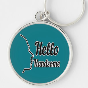 Hej Handsome Typography och Ansikte Profile Outlin Rund Silverfärgad Nyckelring