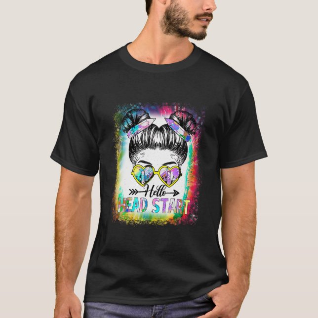 Hej Head Start Tie Dye Messy Bun Kids Tillbaka til T Shirt (Framsida)