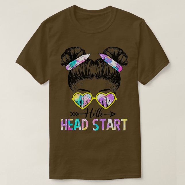 Hej Head Start Tie Dye Messy Bun Kids Tillbaka til T Shirt (Design framsida)