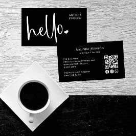 Hej Heart Black Script QR Code Social Media Visitkort