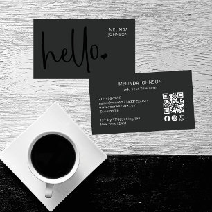 Hej Heart Deep Black Script QR Code Social Media Visitkort