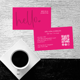 Hej Heart Shock rosa-skript QR-kod Social Media Visitkort