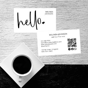 Hej Heart White-skript QR-Social-media, QR-kod Visitkort