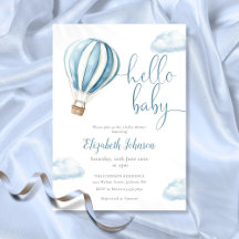 Hej Hej Baby Pojke Blå Varmluftsballong Baby Showe