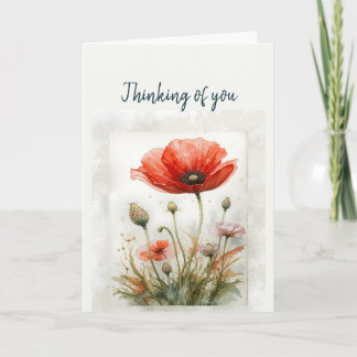 Hej Hej, tänka på dig, Garden Poppy Flower Art Kort